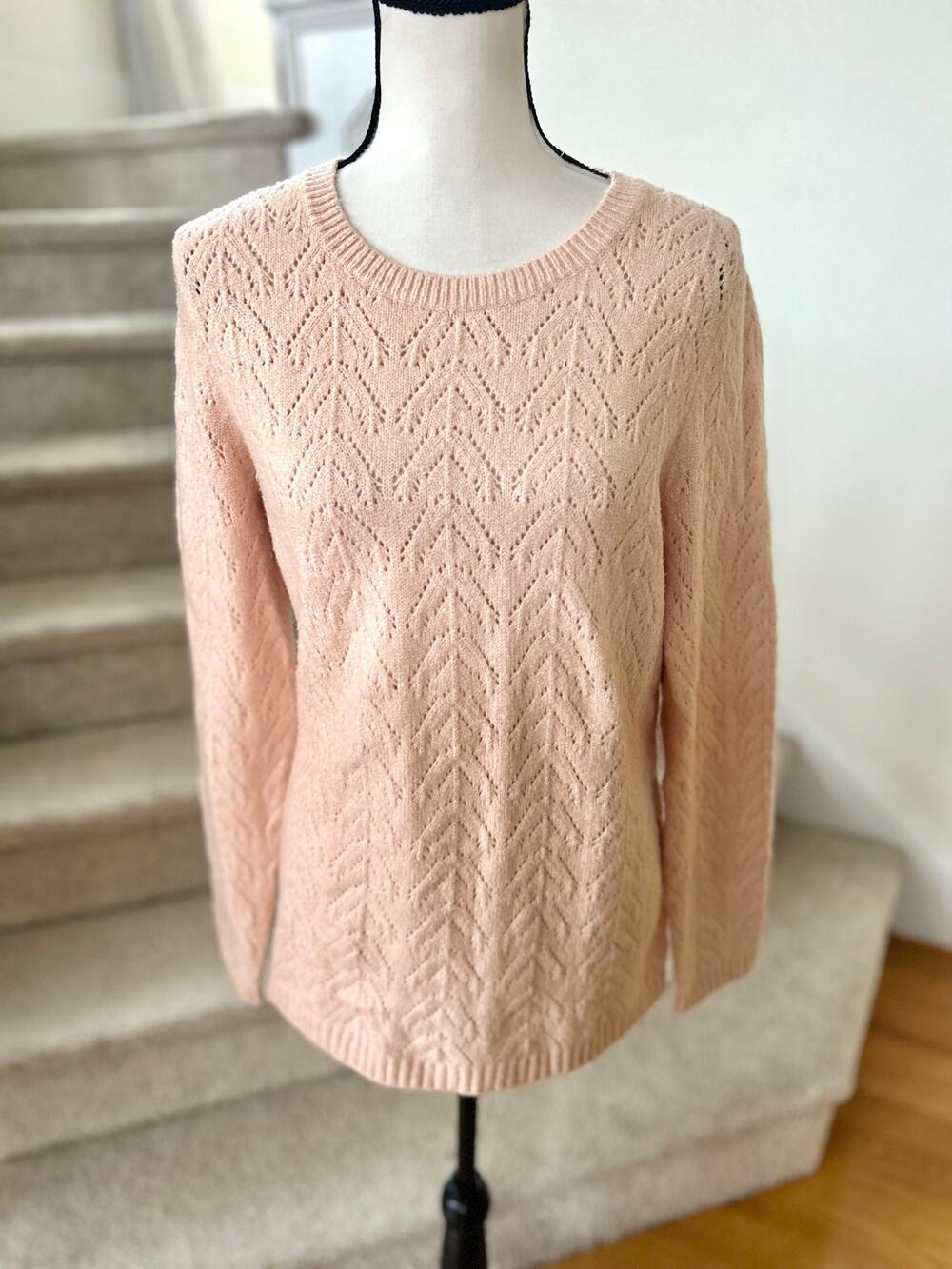 Talbots Blush Pink Pointelle Long Sleeve Crew Neck Sweater